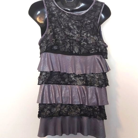 LIBRA | Women's Ruffle Layered Sleeveless Top Grey Black Size Medium - Picture 2 of 6